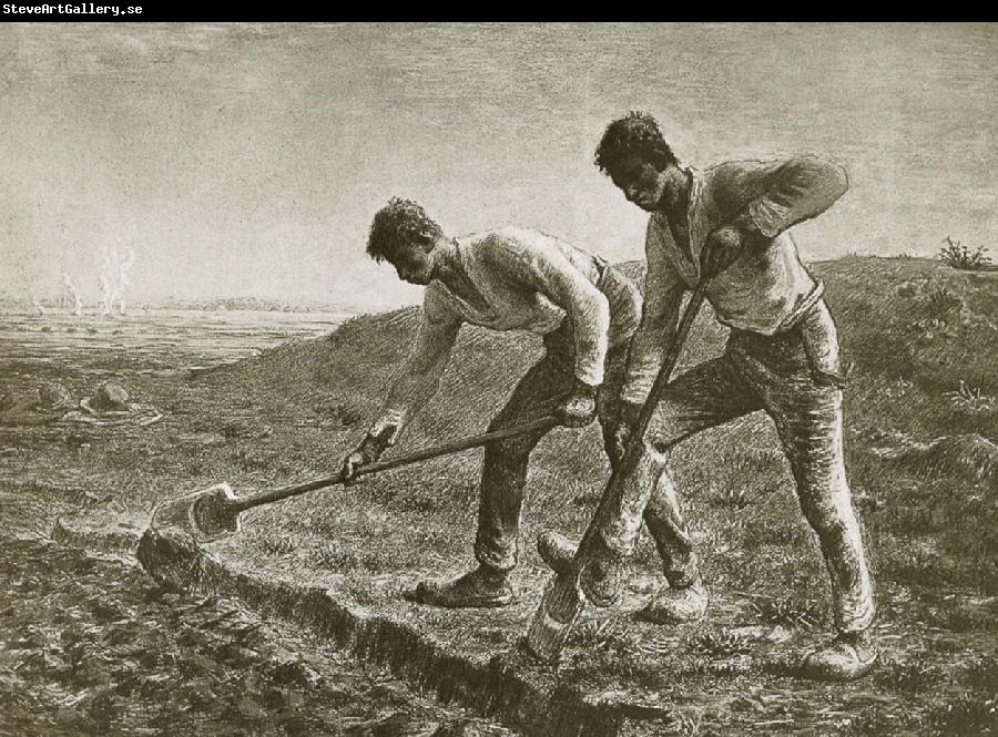 Jean Francois Millet Two person dig the land